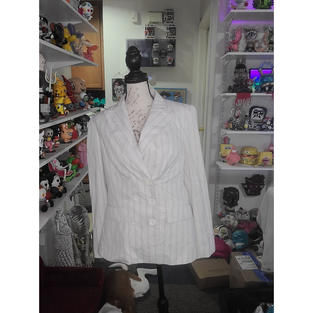 Body by Victoria Womens Size 6 White‎ Pinstripe Blazer Jacket Double Breasted